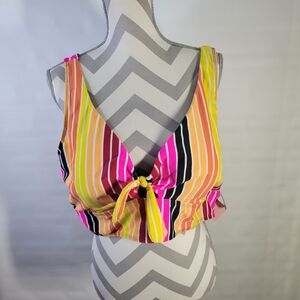 NWT Torrid Bright Striped Scoop Tie Bikini Top Size 4X Soft Cups Black Lining